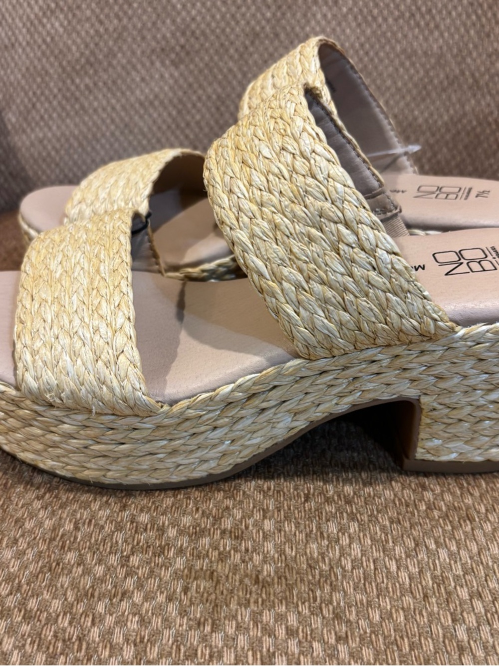 NOBO Natural Woven Platform Slide Sandals